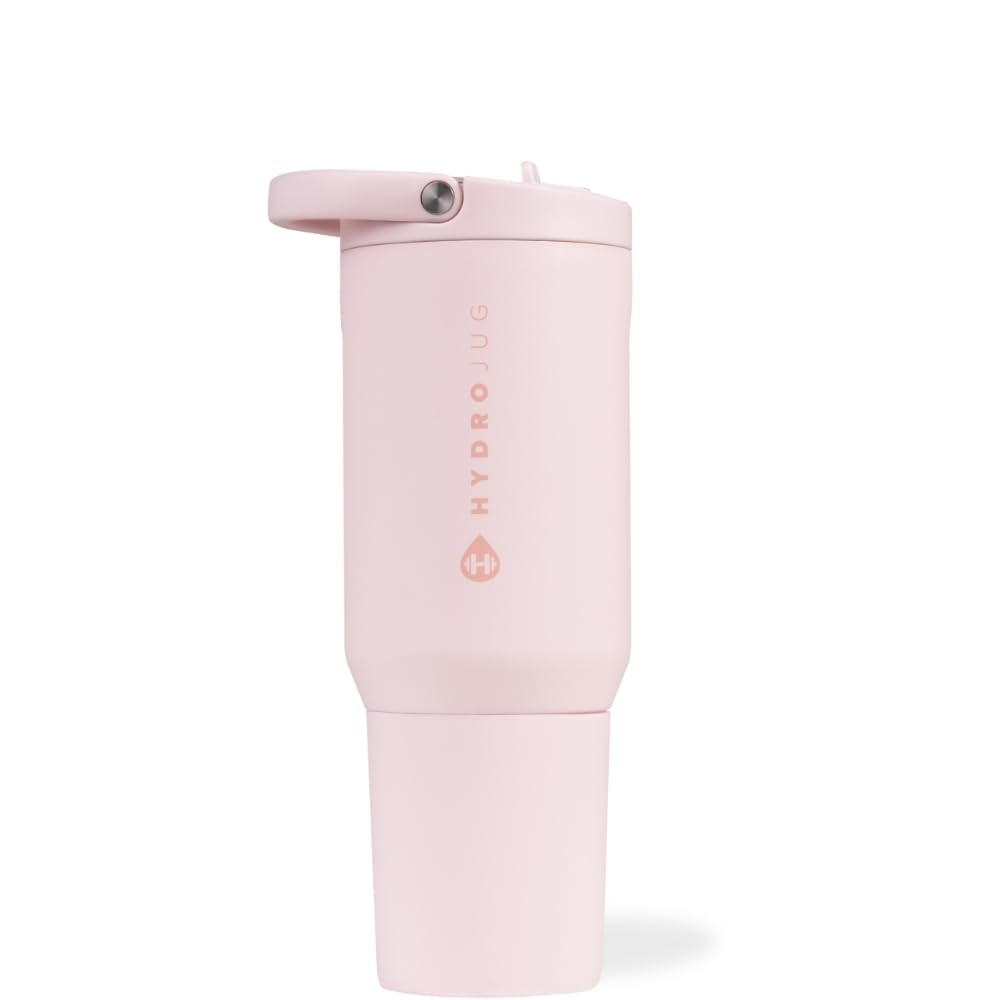 HydroJug Sport - Stainless Steel Tumbler with Straw, Vacuum Insulated, 32oz Leakproof Water Bottle, Ergonomic Design, Reusable, Dishwasher Safe, Rubber Base, Durable for Gym or Outdoors, Pink Sugar