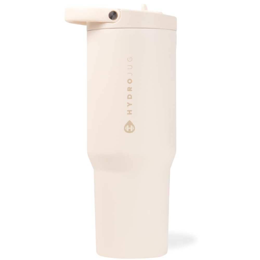 HydroJug Sport - Stainless Steel Tumbler with Straw, Vacuum Insulated, 32oz Leakproof Water Bottle, Ergonomic Design, Reusable, Dishwasher Safe, Rubber Base, Durable for Gym or Outdoors, Pink Sugar