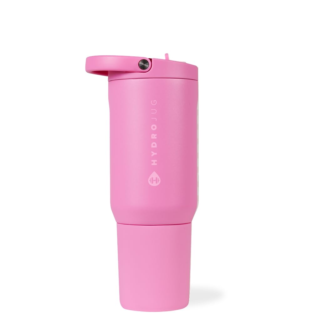 HydroJug Sport - Stainless Steel Tumbler with Straw, Vacuum Insulated, 32oz Leakproof Water Bottle, Ergonomic Design, Reusable, Dishwasher Safe, Rubber Base, Durable for Gym or Outdoors, Pink Sugar