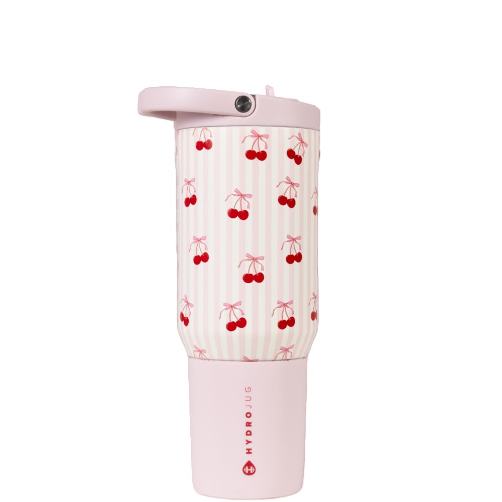 HydroJug Sport - Stainless Steel Tumbler with Straw, Vacuum Insulated, 32oz Leakproof Water Bottle, Ergonomic Design, Reusable, Dishwasher Safe, Rubber Base, Durable for Gym or Outdoors, Pink Sugar