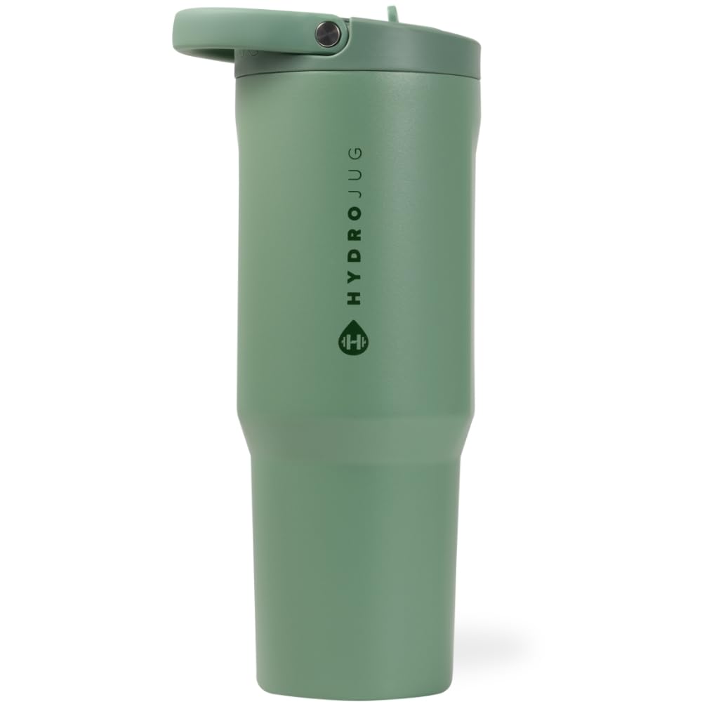 HydroJug Sport - Stainless Steel Tumbler with Straw, Vacuum Insulated, 32oz Leakproof Water Bottle, Ergonomic Design, Reusable, Dishwasher Safe, Rubber Base, Durable for Gym or Outdoors, Pink Sugar