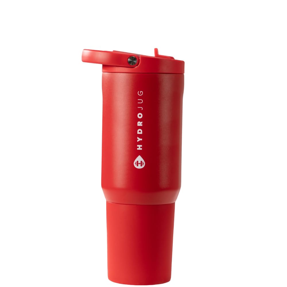 HydroJug Sport - Stainless Steel Tumbler with Straw, Vacuum Insulated, 32oz Leakproof Water Bottle, Ergonomic Design, Reusable, Dishwasher Safe, Rubber Base, Durable for Gym or Outdoors, Pink Sugar