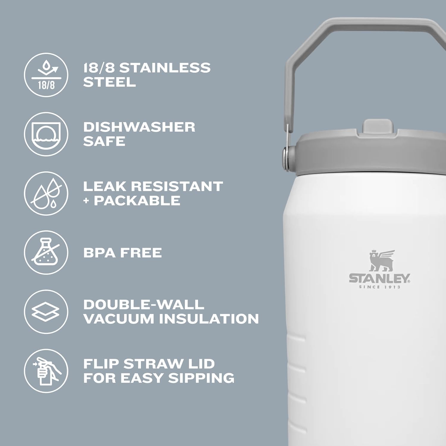 Stanley IceFlow 2.0 Flip Straw Jug with Handle 64 oz | Twist On Lid and Flip Up Straw | Leakproof for Travel and Sports | Insulated Stainless Steel |BPA-Free | Rose Quartz