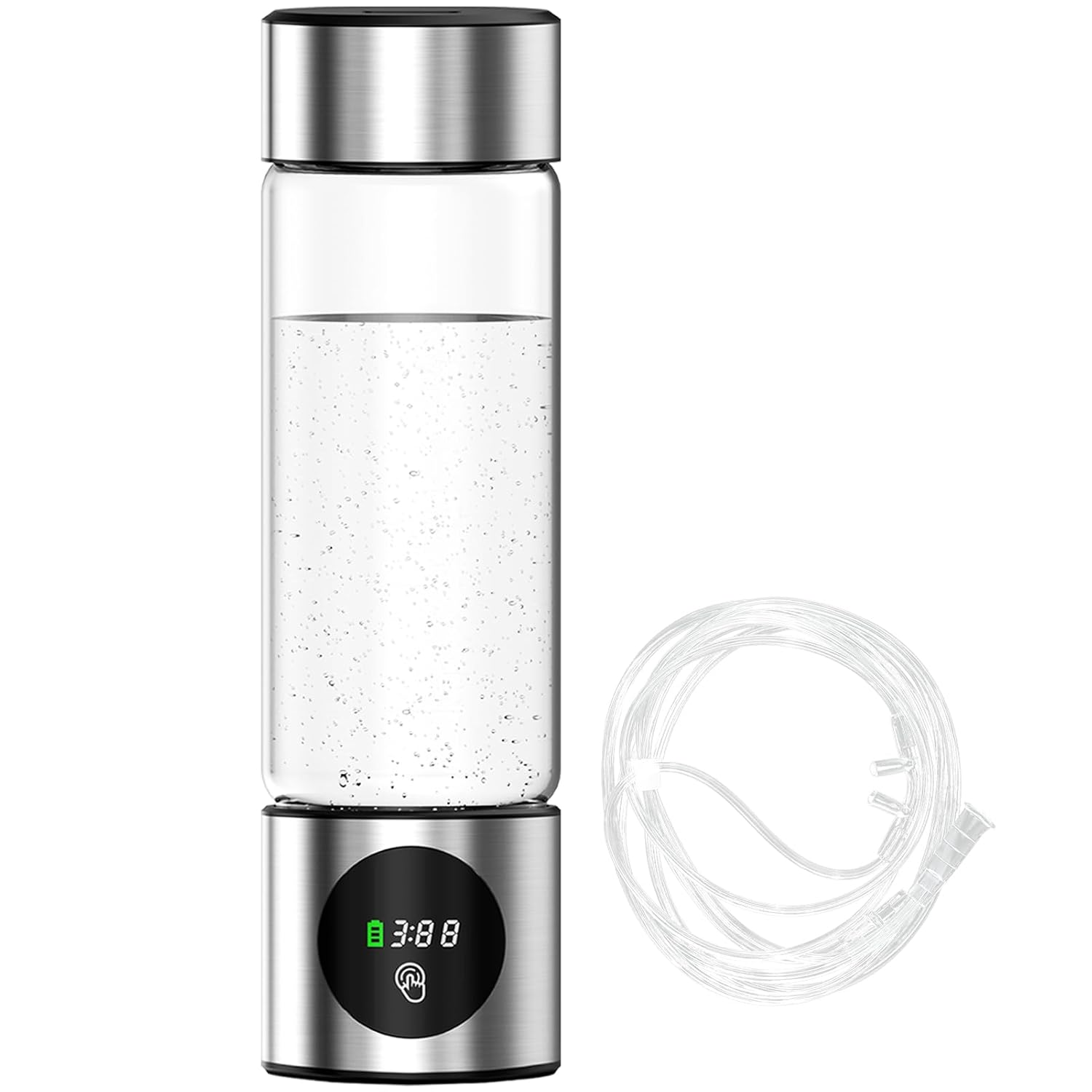 Hydrogen Water Bottle of Glass 460 ML with Nasal Cannula SPE&PEM Technique with The Third Test Certificate with LCD Display