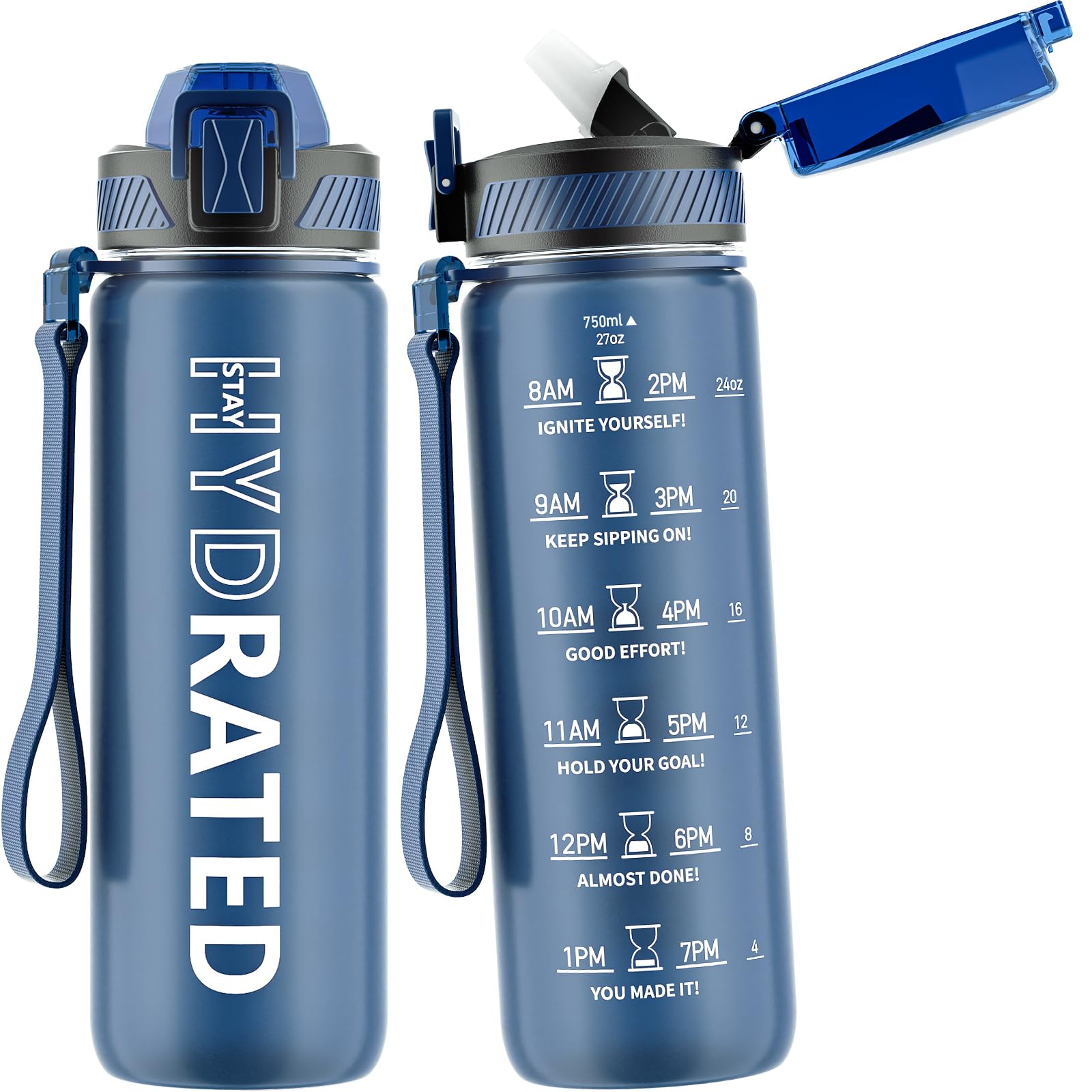 Water Bottle with Straw, 32oz Motivational Water Bottles with Time Marker to Drink, Tritan BPA Free, 1L Sports Water Bottle with Carry Strap LeakProof for Women Gym Fitness Outdoor (1 Pack)