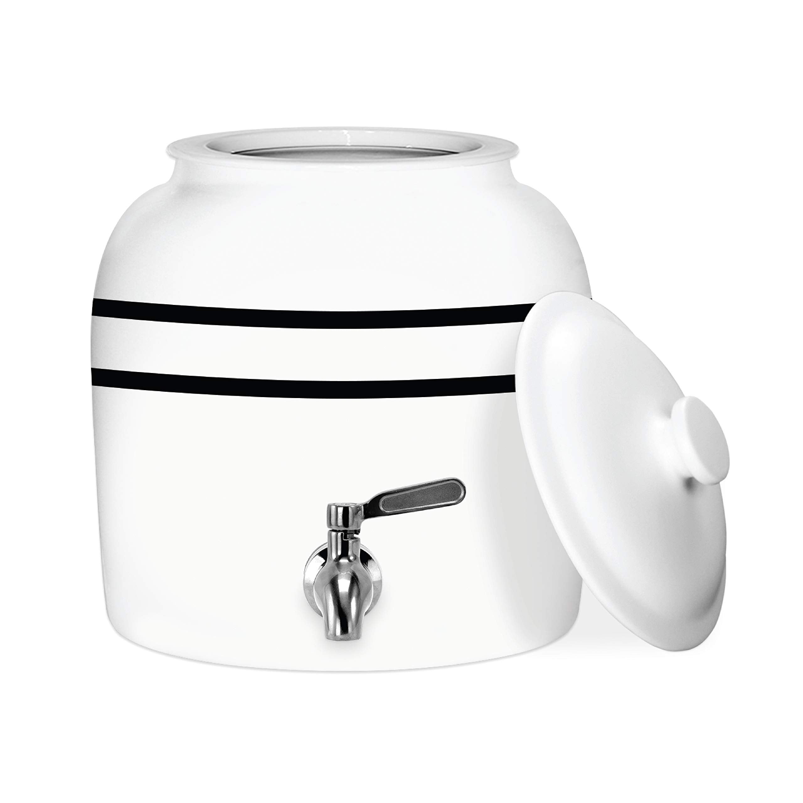 Geo Sports Bottles Geo Sports Porcelain Ceramic Crock Water Dispenser, Stainless Steel Faucet, Valve and Lid Included. Fits 3 to 5 Gallon Jugs. BPA Free (Black Stripe)