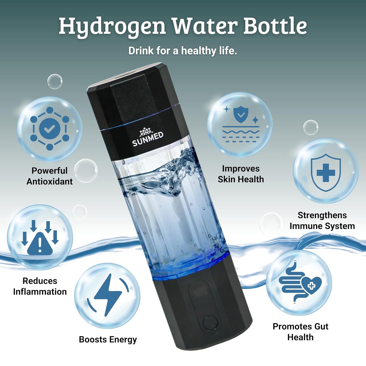 Hydrogen Water Bottle Generator | Up to 6000+ PPB Molecular Hydrogen, Alkaline Water Pitcher | OLED Display, Rechargeable, Portable, High-Pressure Safe Design