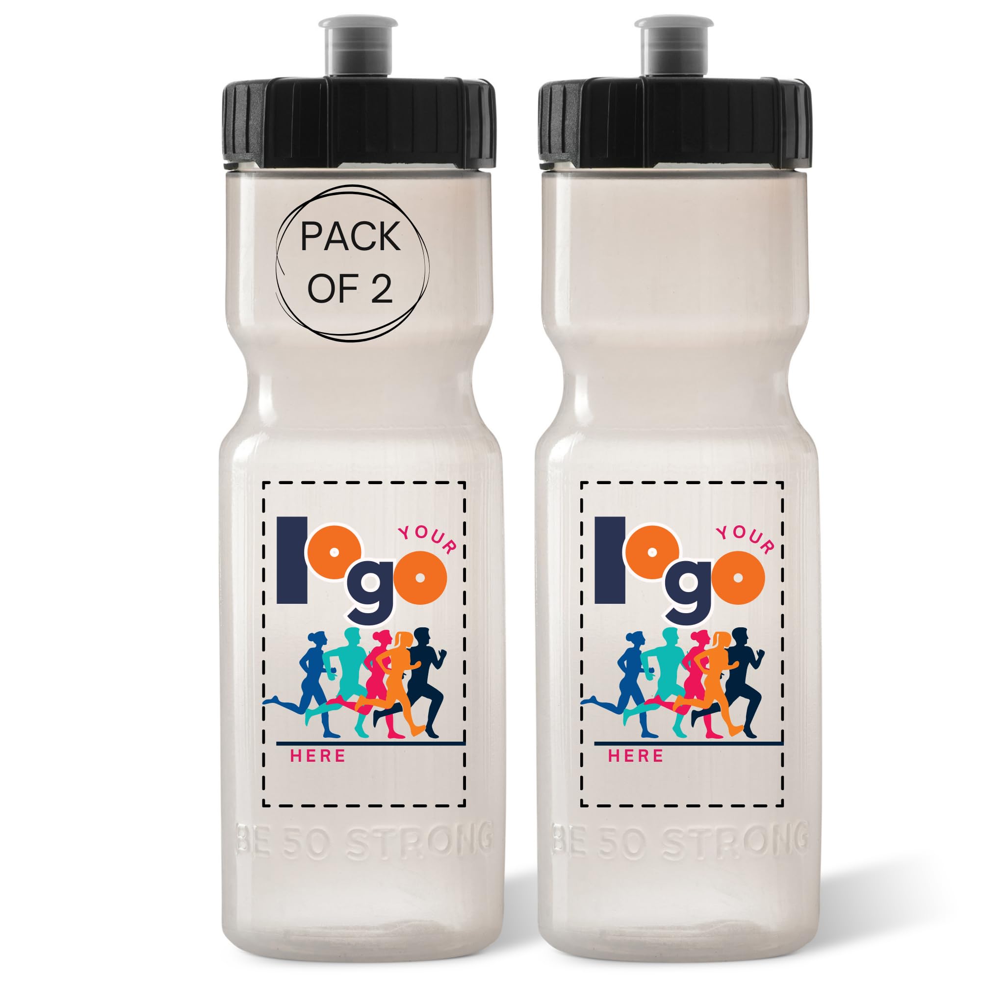 50 Strong Sports Water Bottles – Reusable 22 oz BPA-Free Plastic Bottles with Pull Top Cap – Made in USA – Top Rack Dishwasher Safe – Fits Most Bike Cages Brand