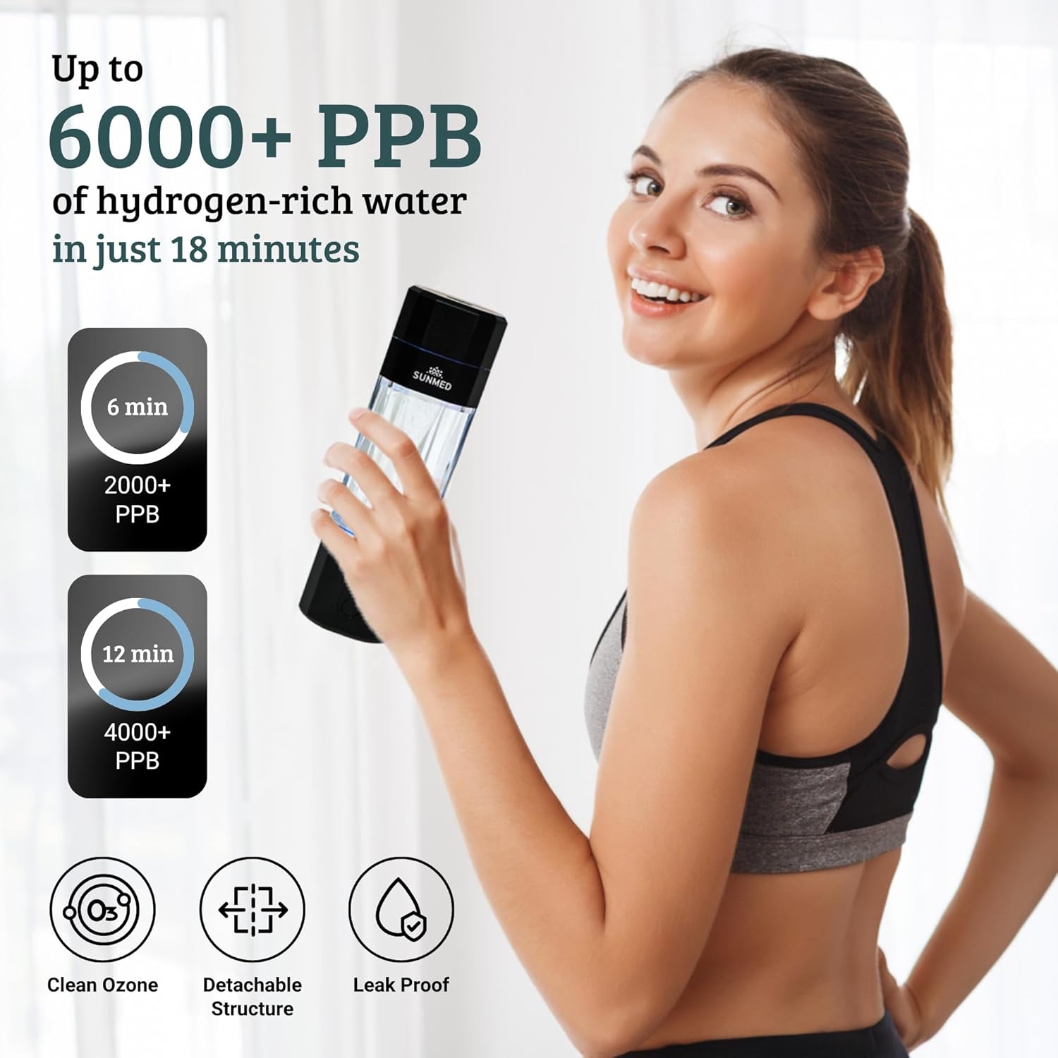 Hydrogen Water Bottle Generator | Up to 6000+ PPB Molecular Hydrogen, Alkaline Water Pitcher | OLED Display, Rechargeable, Portable, High-Pressure Safe Design