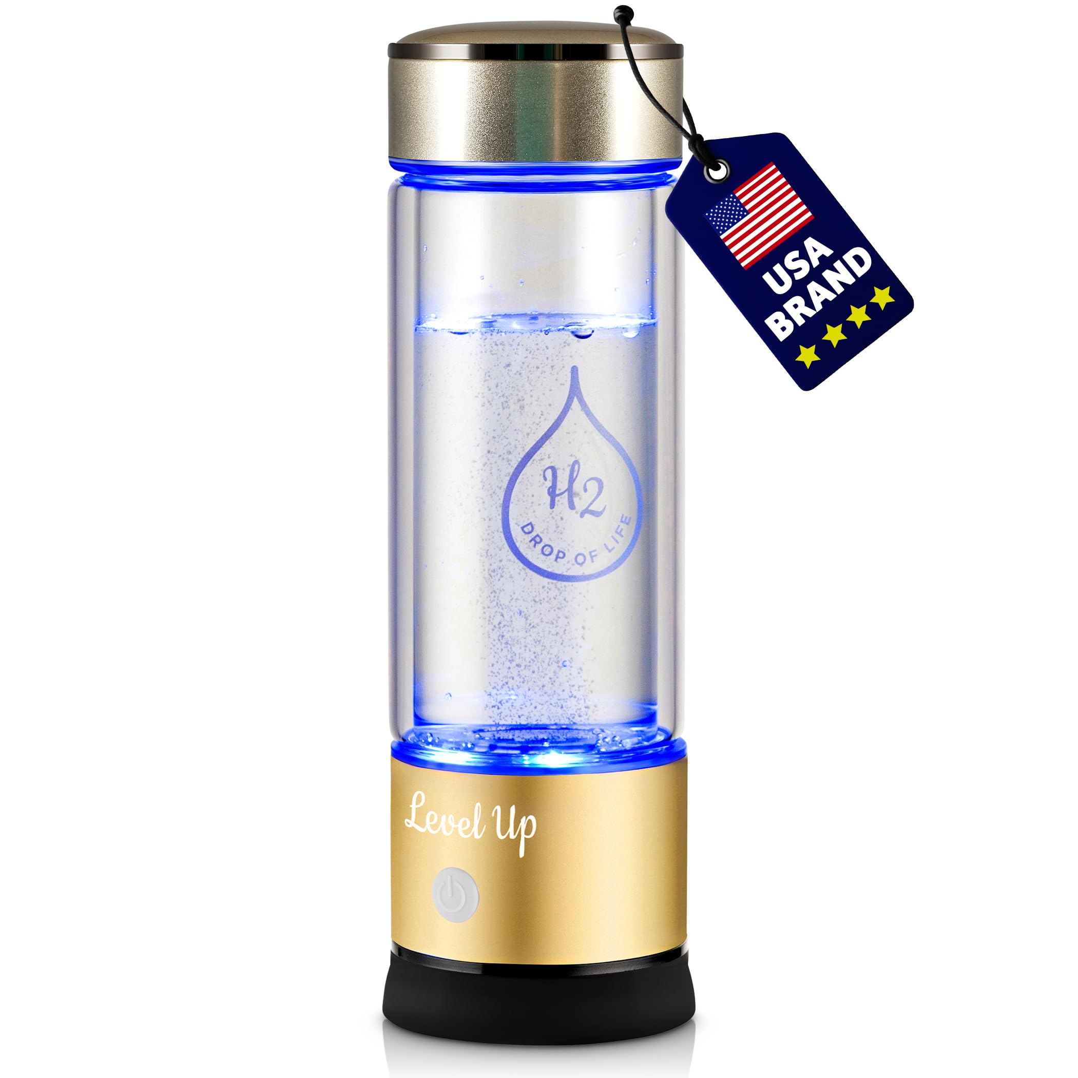 LevelUpWay - Hydrogen Water Bottle Up to 4000PPB SPE PEM Technology Water Ionizer (Borosilicate Glass, Silver)