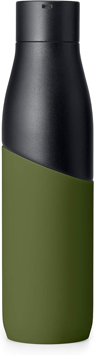 LARQ Bottle Movement PureVis 32 oz - Lightweight Self-Cleaning and Non-Insulated Stainless Steel Water Bottle with UV Water Purifier | Reusable & Travel Friendly, Black/Pine