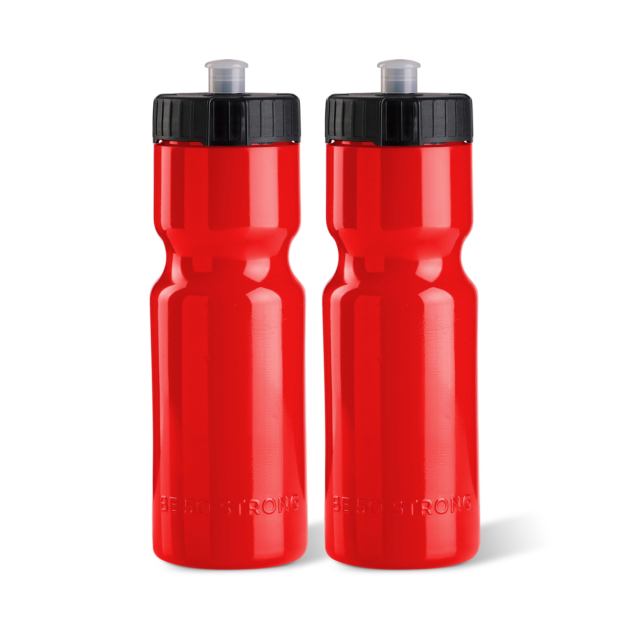 50 Strong Sports Water Bottles – Reusable 22 oz BPA-Free Plastic Bottles with Pull Top Cap – Made in USA – Top Rack Dishwasher Safe – Fits Most Bike Cages Brand