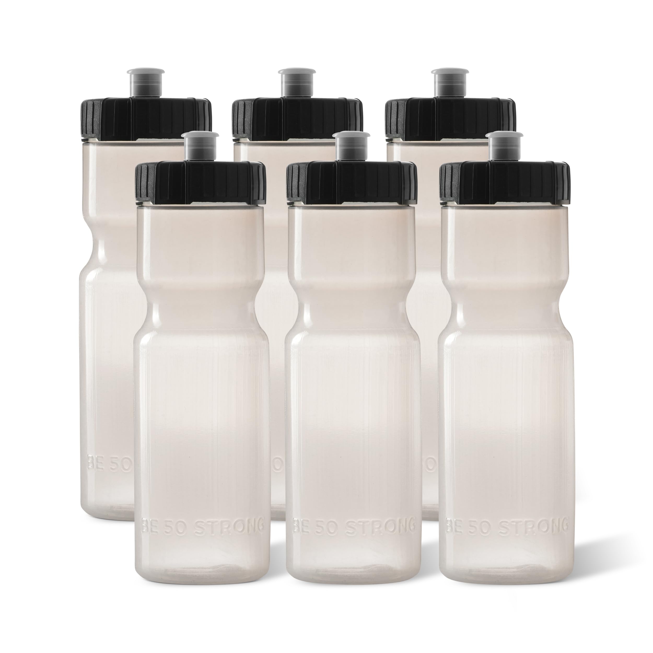 50 Strong Sports Water Bottles – Reusable 22 oz BPA-Free Plastic Bottles with Pull Top Cap – Made in USA – Top Rack Dishwasher Safe – Fits Most Bike Cages Brand