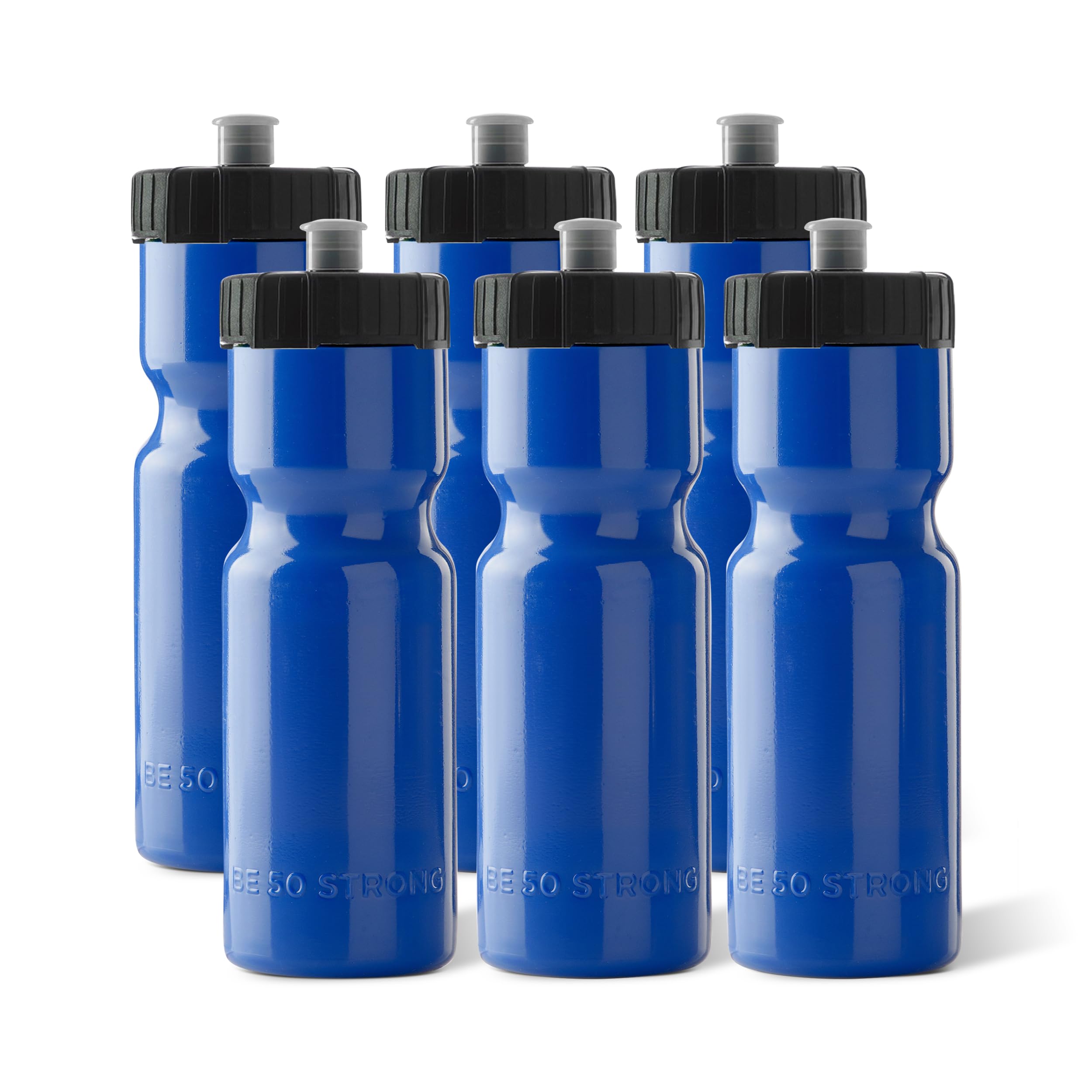 50 Strong Sports Water Bottles – Reusable 22 oz BPA-Free Plastic Bottles with Pull Top Cap – Made in USA – Top Rack Dishwasher Safe – Fits Most Bike Cages Brand