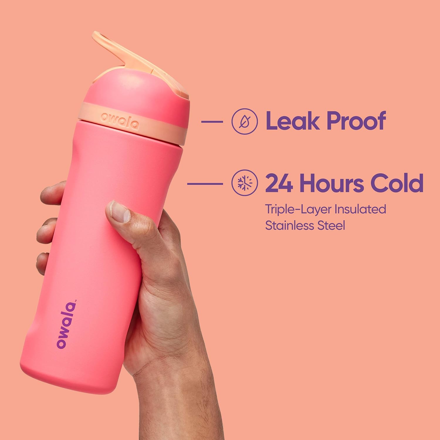 Owala Flip Insulated Stainless Steel Water Bottle with Straw, BPA-Free Sports Water Bottle, Great for Travel, 24 Oz, Shy Marshmallow