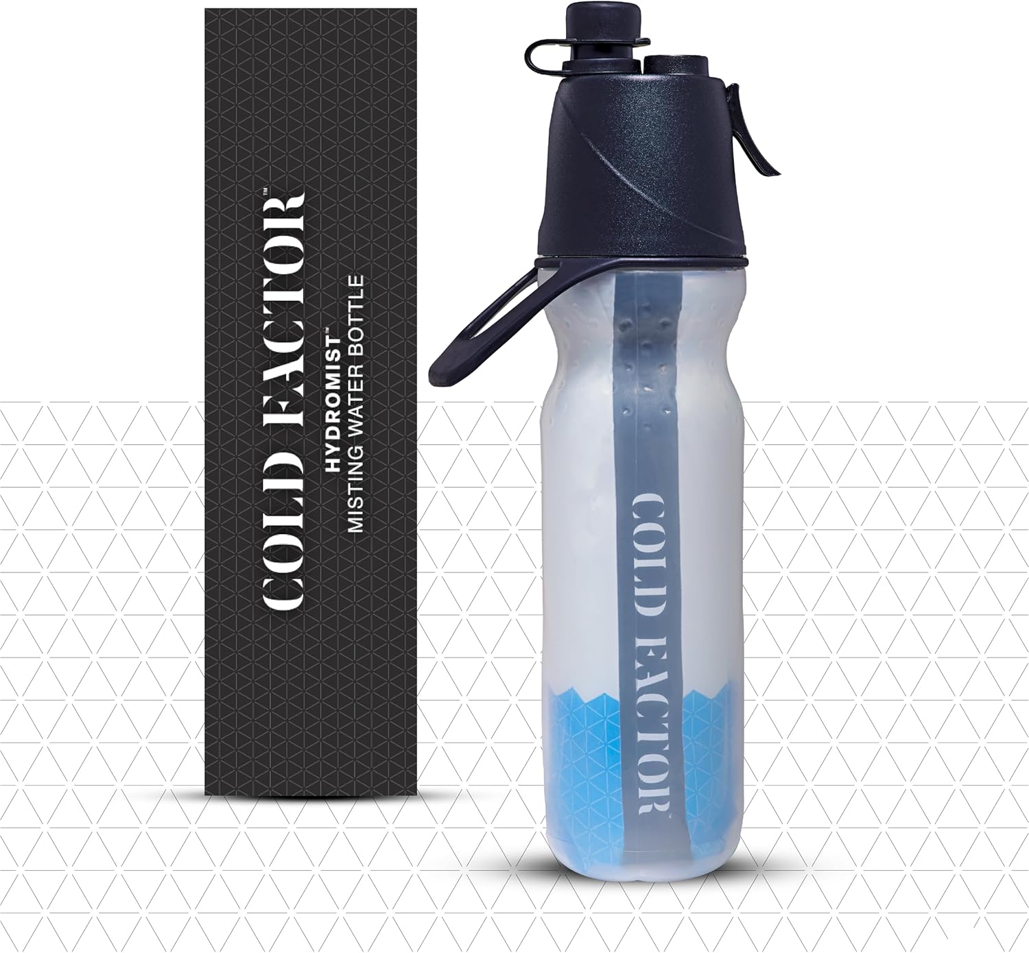 COLD FACTOR Insulated Water Bottle with Cooling Spray – Refillable Sport Bottle for Gym, Cycling, Fitness, and Outdoor Sports, Bike BPA Free, Reusable Design for Training and Travel, 20oz Blue/White
